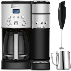 Cuisinart 12-Cup Coffee Maker and Single-Serve Brewer Stainless Steel (SS-15) with Milk Frother - Handheld Electric Foam Maker for Coffee, Latte, Cappuccino & Stainless Steel Milk Frothing Pitcher