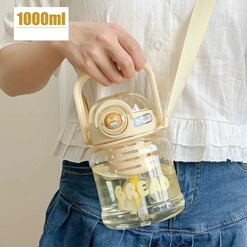 Cute Big Belly Water Cup - 1000ml Portable Straw Kettle