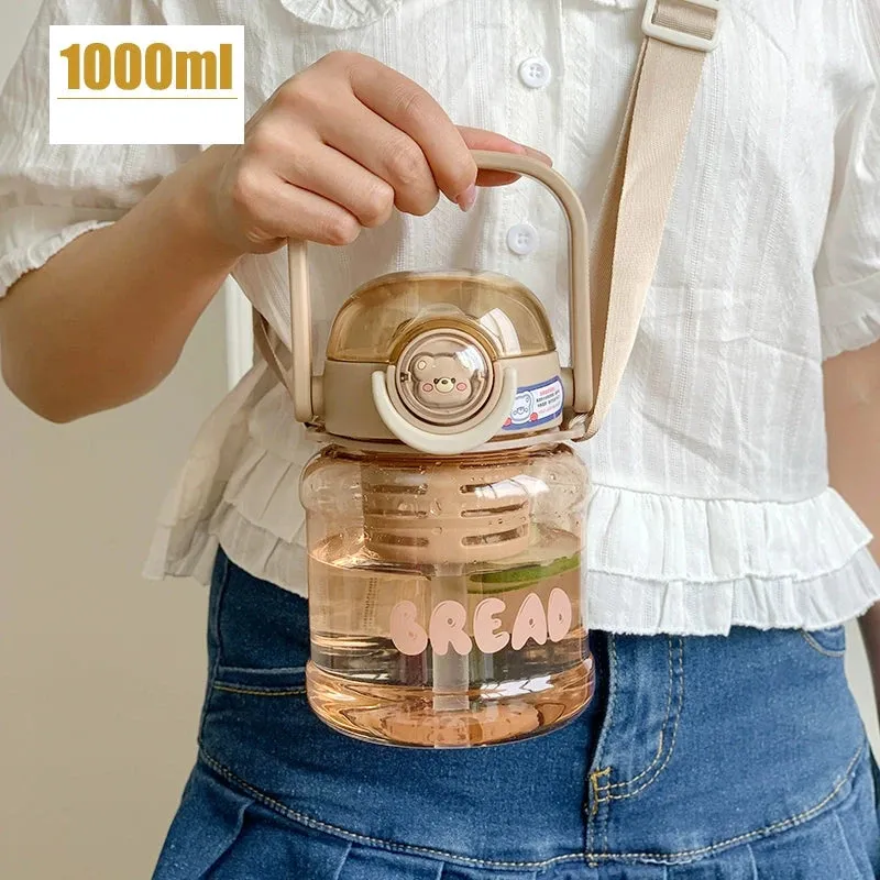 Cute Big Belly Water Cup - 1000ml Portable Straw Kettle