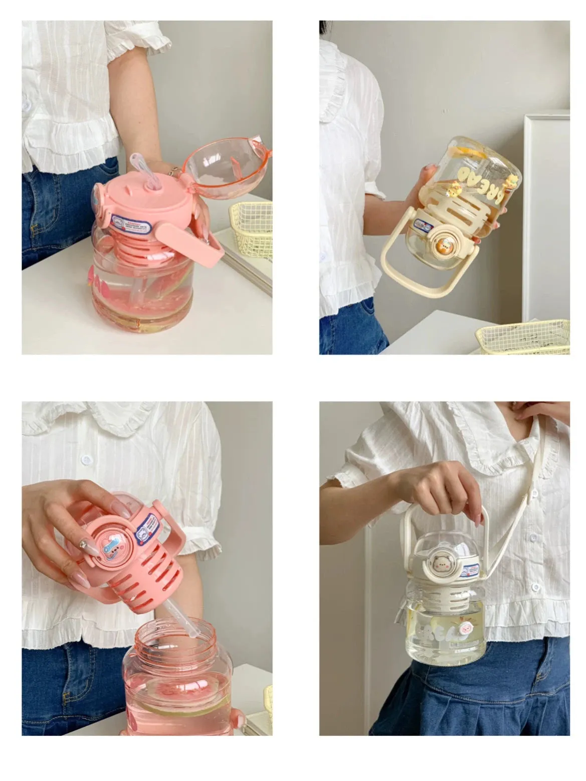 Cute Big Belly Water Cup - 1000ml Portable Straw Kettle