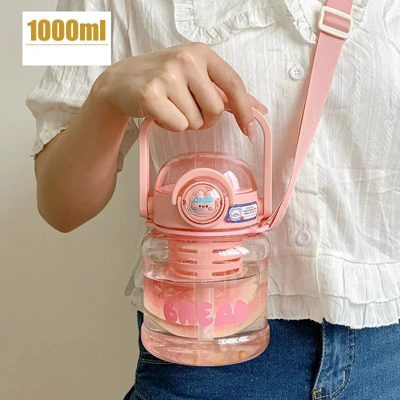 Cute Big Belly Water Cup - 1000ml Portable Straw Kettle