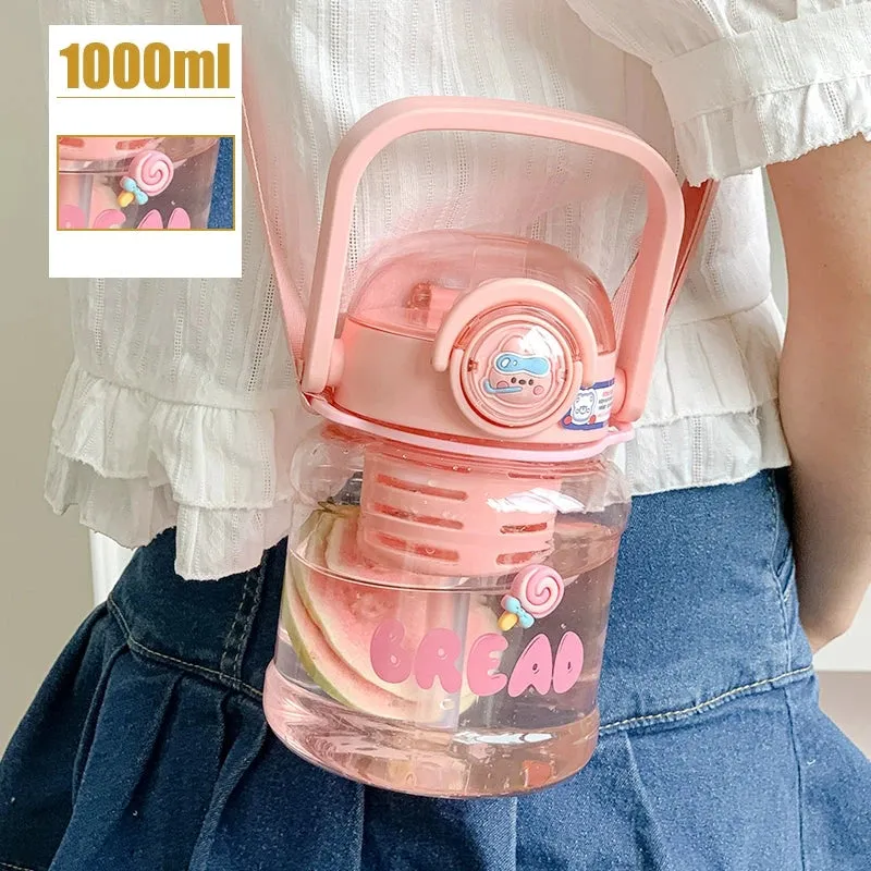 Cute Big Belly Water Cup - 1000ml Portable Straw Kettle