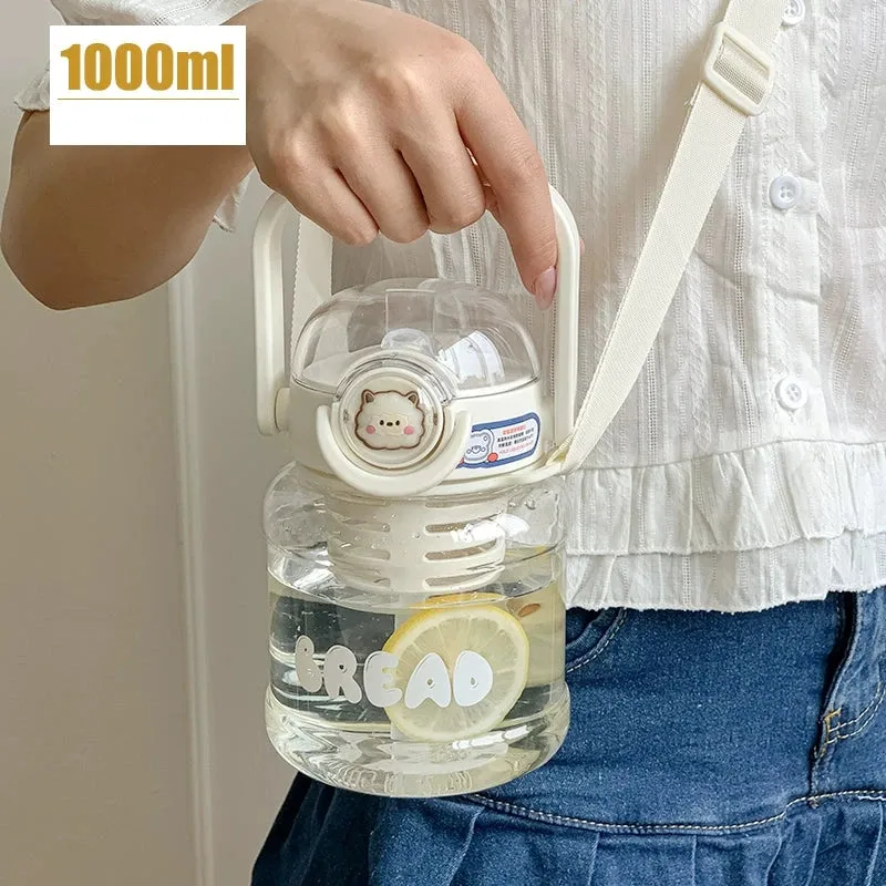 Cute Big Belly Water Cup - 1000ml Portable Straw Kettle