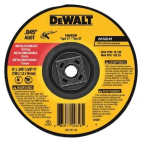 DeWalt® High Performance Metal Cutting Wheels, Type 27, 6 in, 40 Grit, Aluminum Oxide, DW8426H