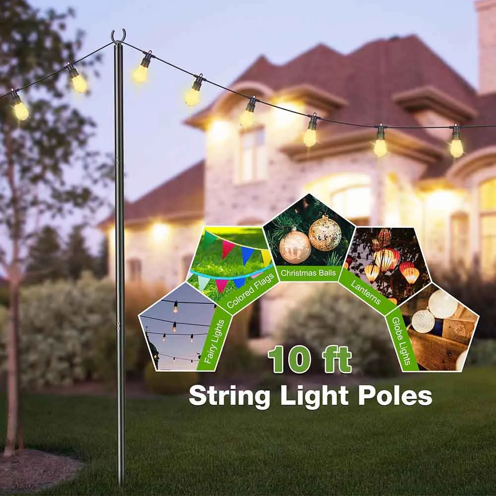 DIY String Light Poles for Outdoors Planter 10 foot 2ct/Pack