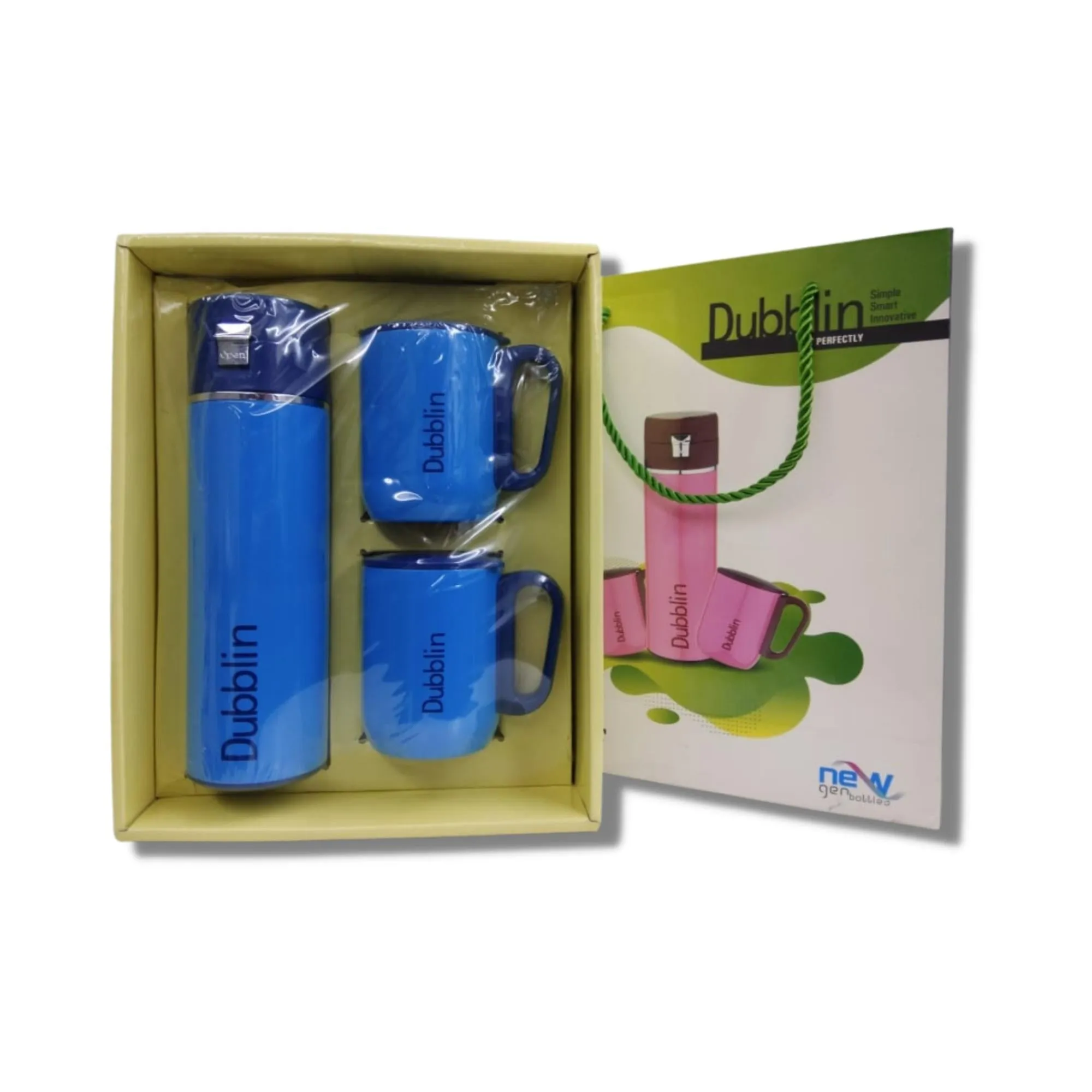 DUBBLIN Water Bottle 420 ml with 2 Mug 220 ml Regent Gift Set (Colour May Vary)