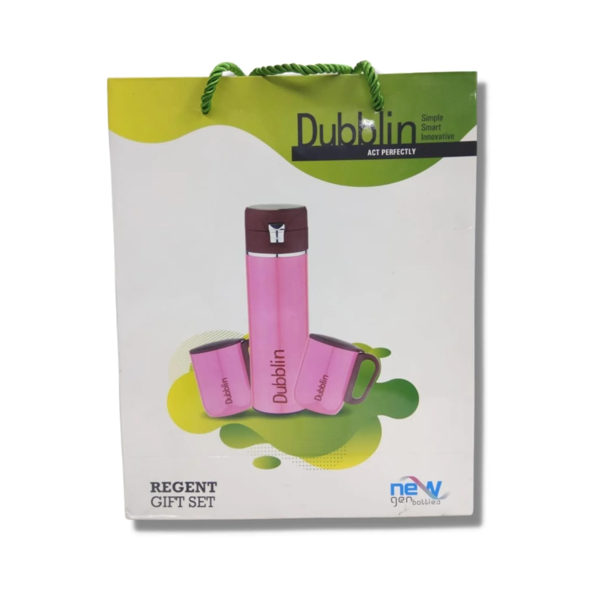 DUBBLIN Water Bottle 420 ml with 2 Mug 220 ml Regent Gift Set (Colour May Vary)