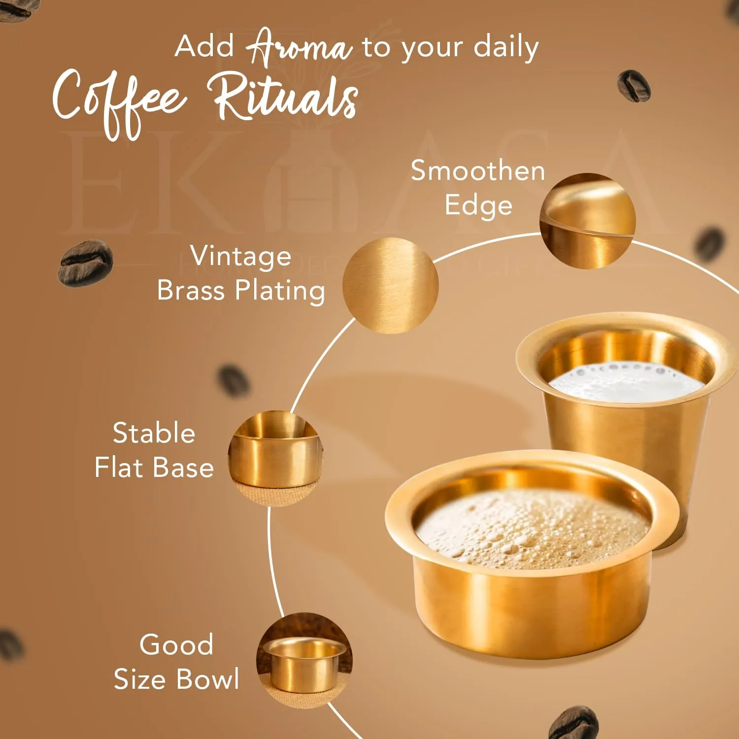 Ekhasa 100% Pure Brass Filter Coffee Cup | Dabara Set for Coffee | South Indian Dawara Coffee Cup Set | Pital Filter Coffee Cup Tumbler Set (Set of 6)