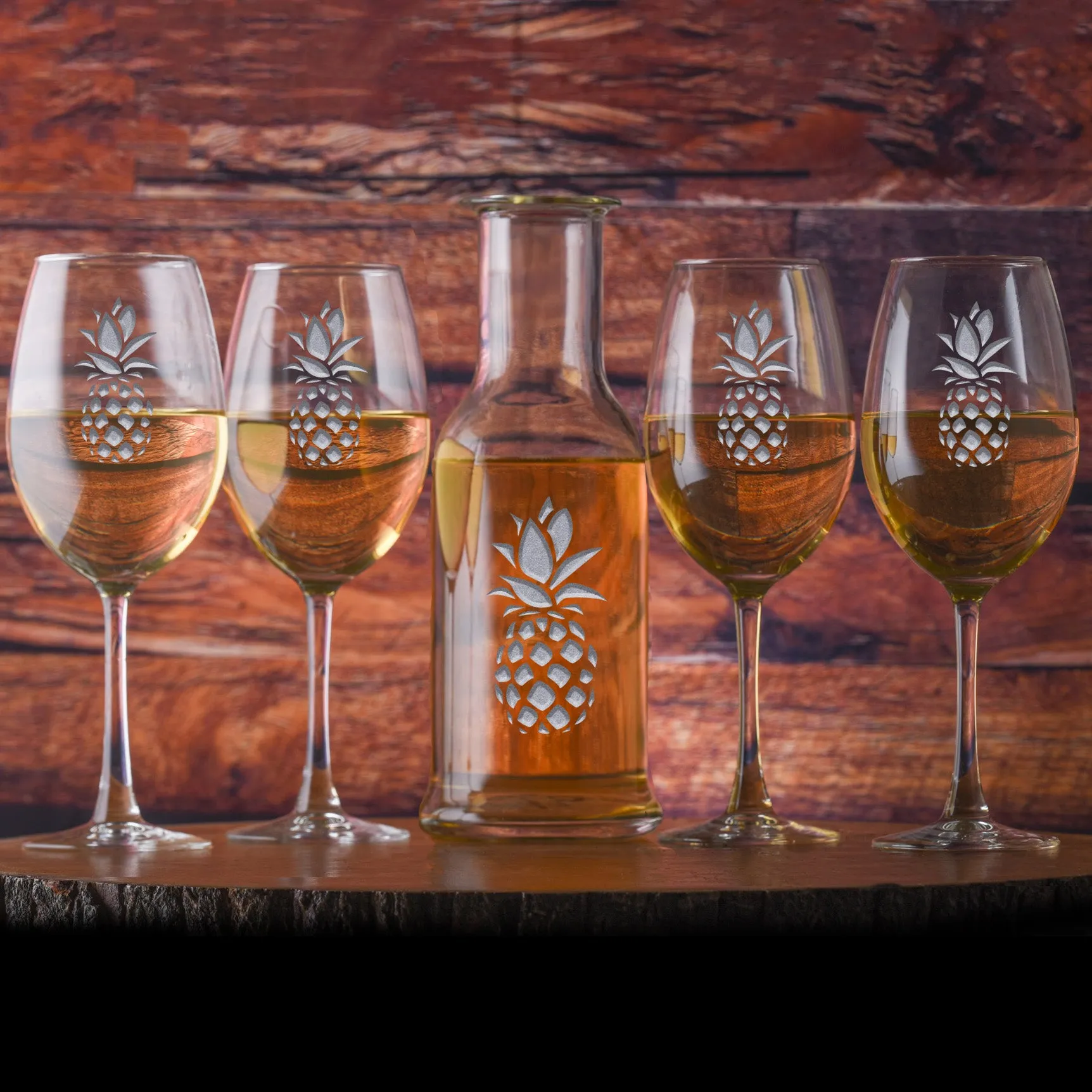 Engraved Pineapple Crystal Wine Carafe and Glasses Gift Set