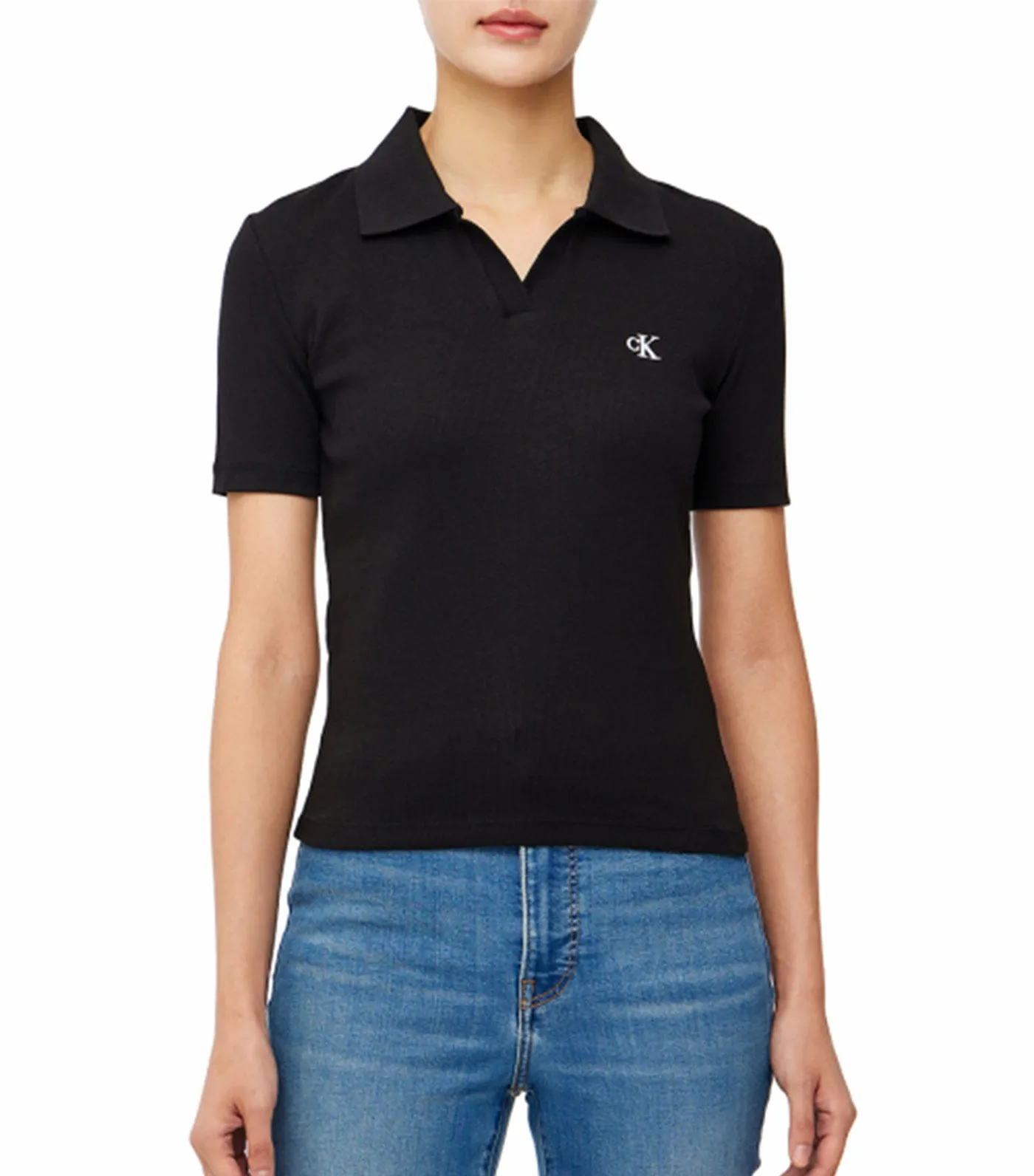 Fast Track Rib Knit Polo Top Black