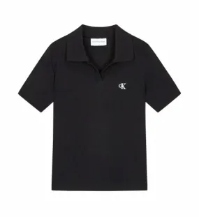 Fast Track Rib Knit Polo Top Black