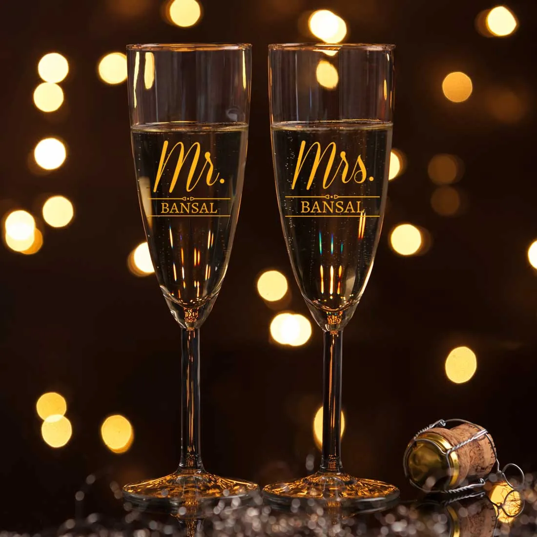 Gift Box With Mr and Mrs Champagne Glasses Set of 2 Available in Black & Pink Boxes - Anniversary Gifts