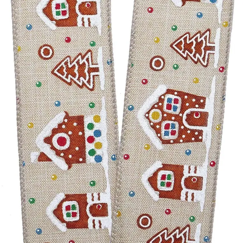 Gingerbread Houses Wired Christmas Ribbon - 2 1/2" x 10 Yards