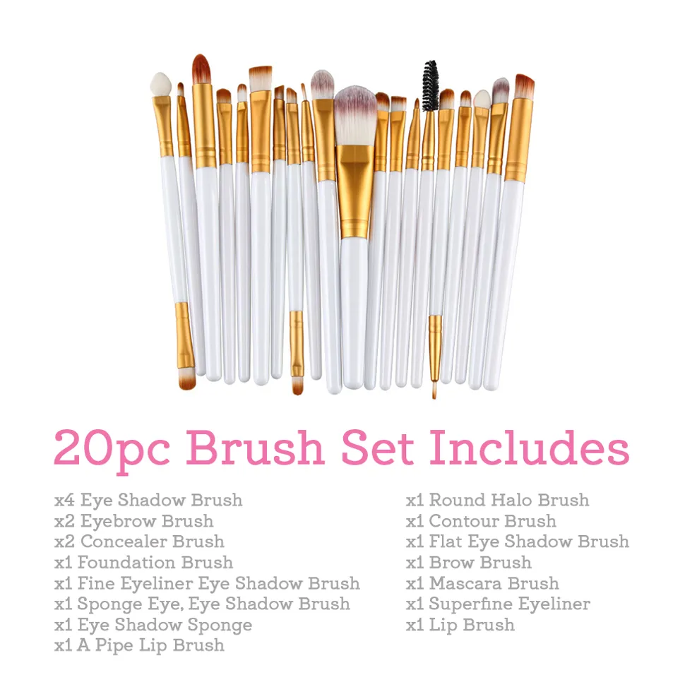 Glamza 20pc Makeup Brushes Set - White