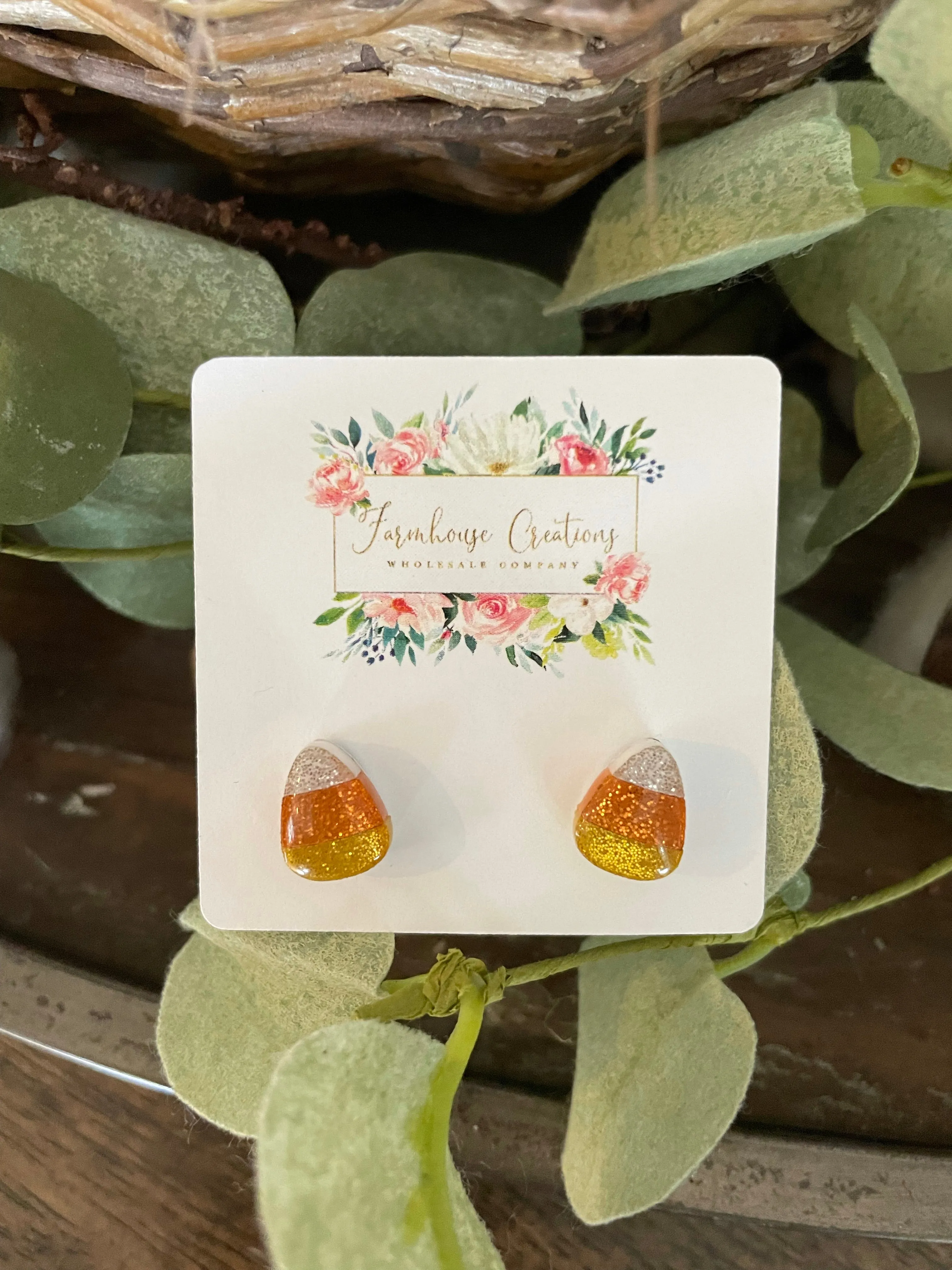 Glitter Candy Corn Stud Earrings