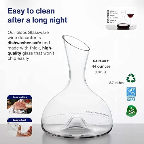 GoodGlassware Wine Decanter – Personal Red Wine Carafe with Wide Base and Aerating Punt - Crystal Clear Clarity, 100% Lead Free Glass (44 oz Capacity)