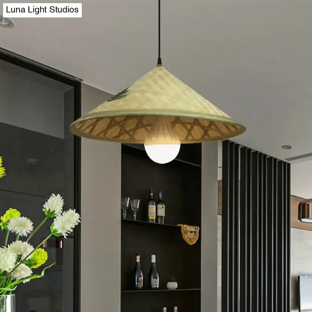 Handcrafted Bamboo Hat Pendant Light - Farmhouse Style, Ideal for Restaurants