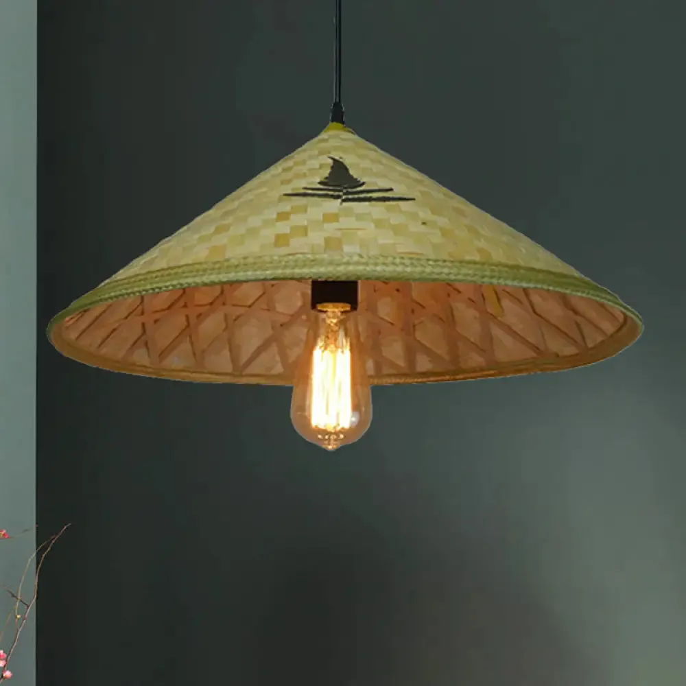 Handcrafted Bamboo Hat Pendant Light - Farmhouse Style, Ideal for Restaurants