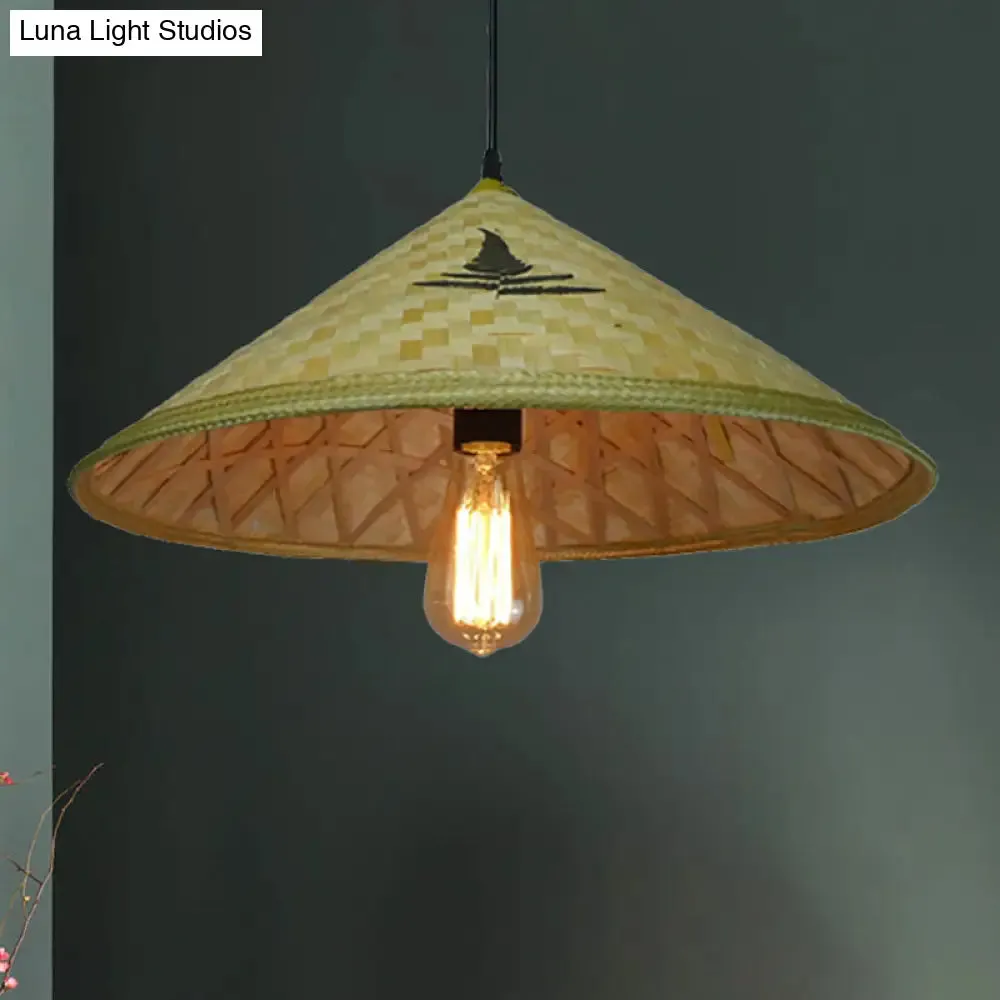 Handcrafted Bamboo Hat Pendant Light - Farmhouse Style, Ideal for Restaurants