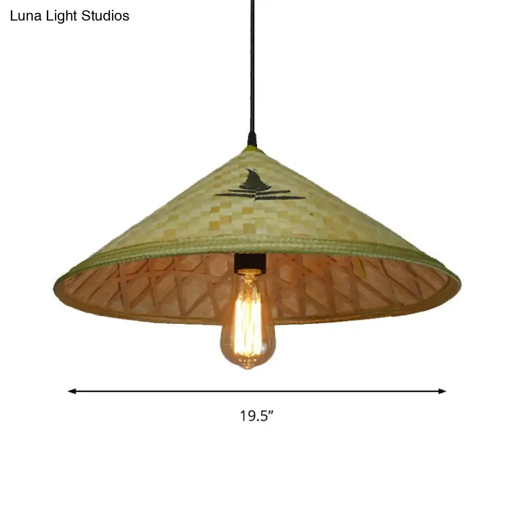 Handcrafted Bamboo Hat Pendant Light - Farmhouse Style, Ideal for Restaurants