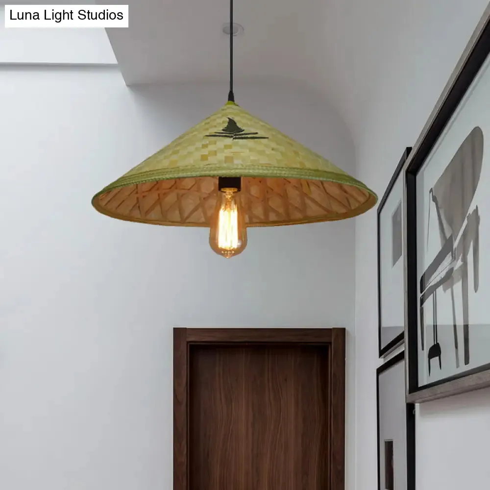 Handcrafted Bamboo Hat Pendant Light - Farmhouse Style, Ideal for Restaurants