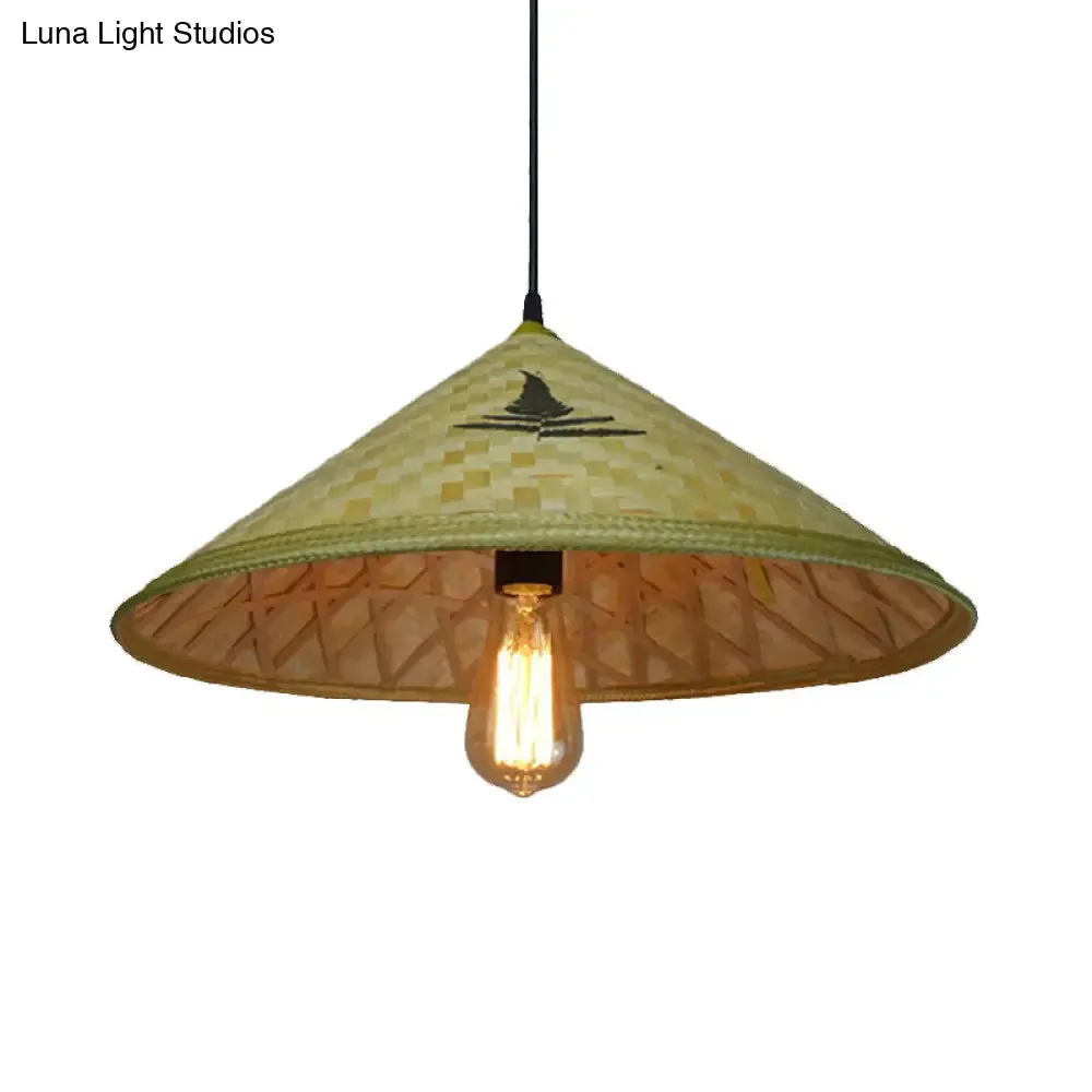 Handcrafted Bamboo Hat Pendant Light - Farmhouse Style, Ideal for Restaurants