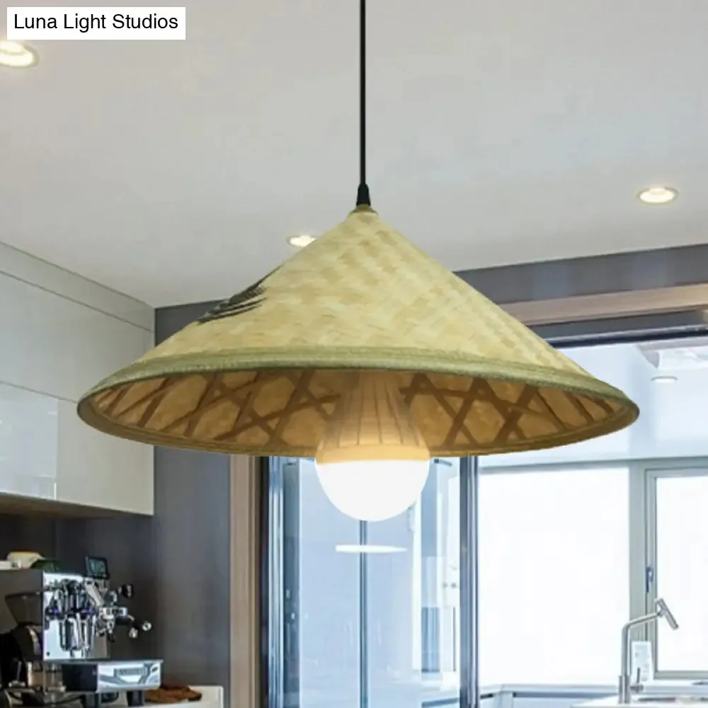 Handcrafted Bamboo Hat Pendant Light - Farmhouse Style, Ideal for Restaurants