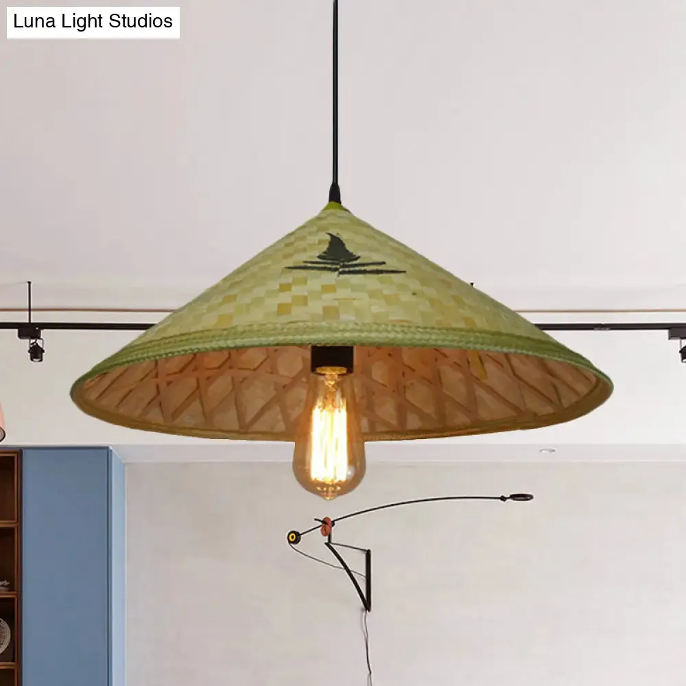 Handcrafted Bamboo Hat Pendant Light - Farmhouse Style, Ideal for Restaurants