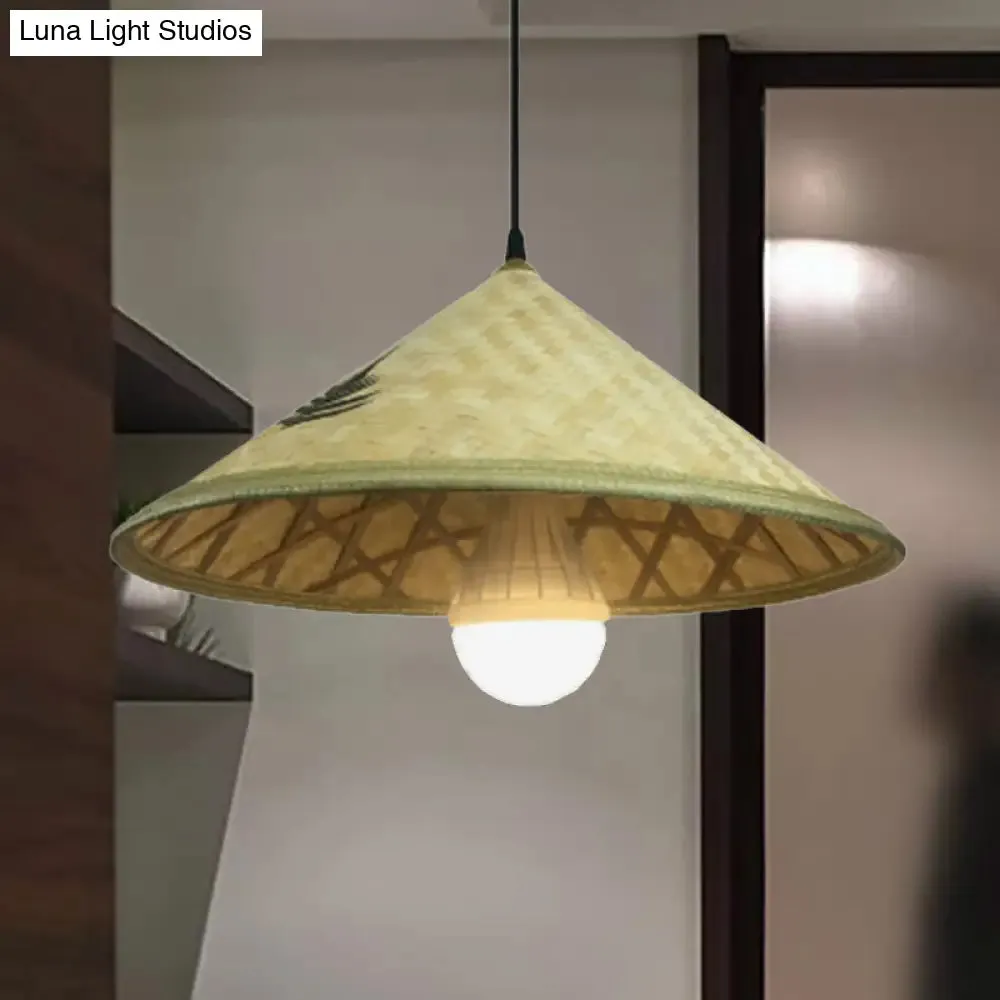 Handcrafted Bamboo Hat Pendant Light - Farmhouse Style, Ideal for Restaurants