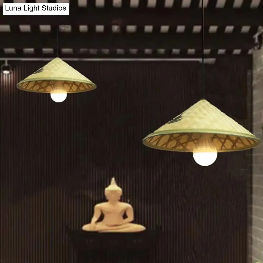 Handcrafted Bamboo Hat Pendant Light - Farmhouse Style, Ideal for Restaurants