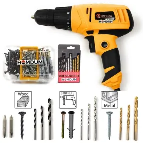 Homdum 10mm Maf Screwdriver Drill Machine with Multi Screw DIY Set & 9pc Drill Bit set