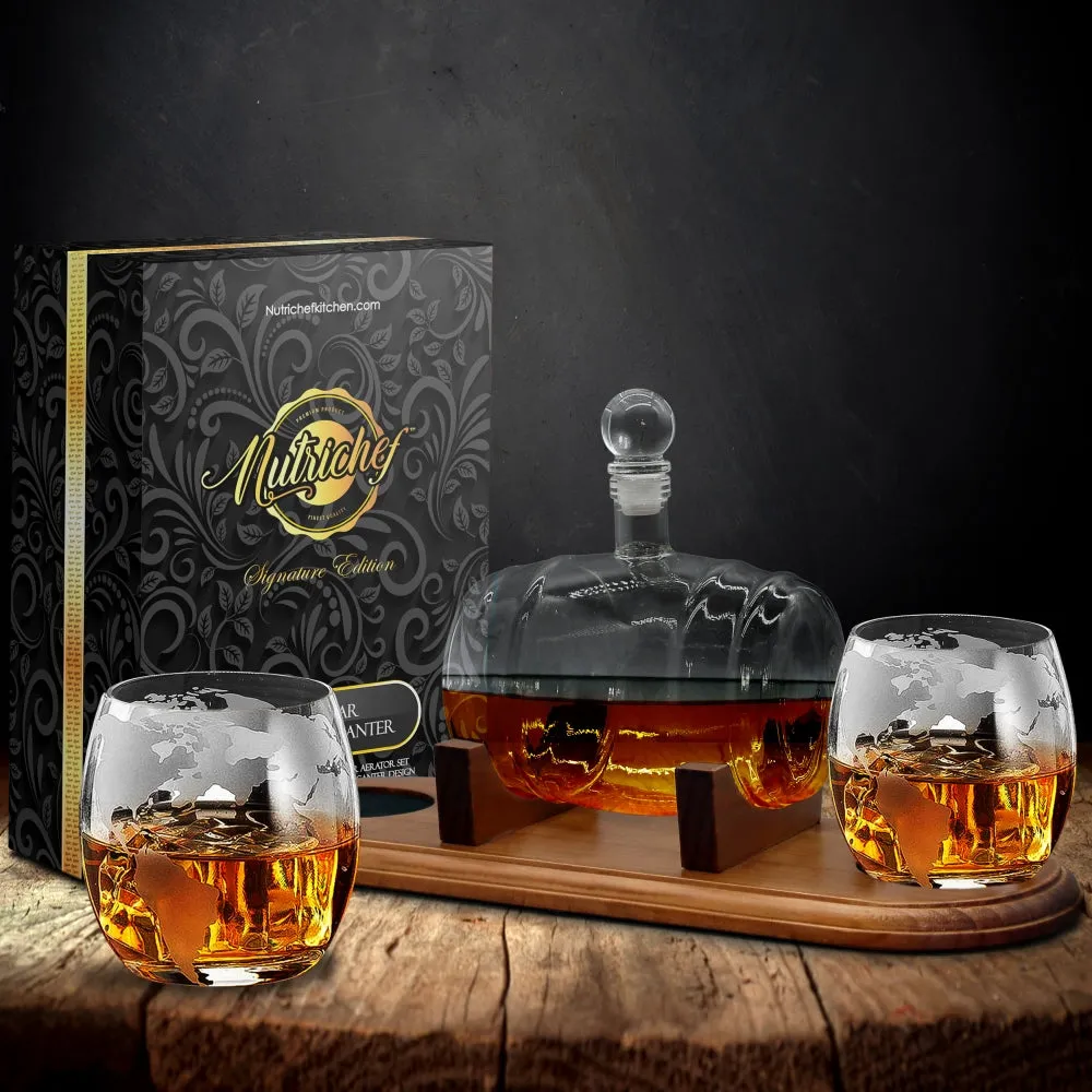 Home Bar Whiskey Decanter - Wine & Whiskey Glass Decanter Aerator Set With Whiskey Glasses, Elegant Decanter Design