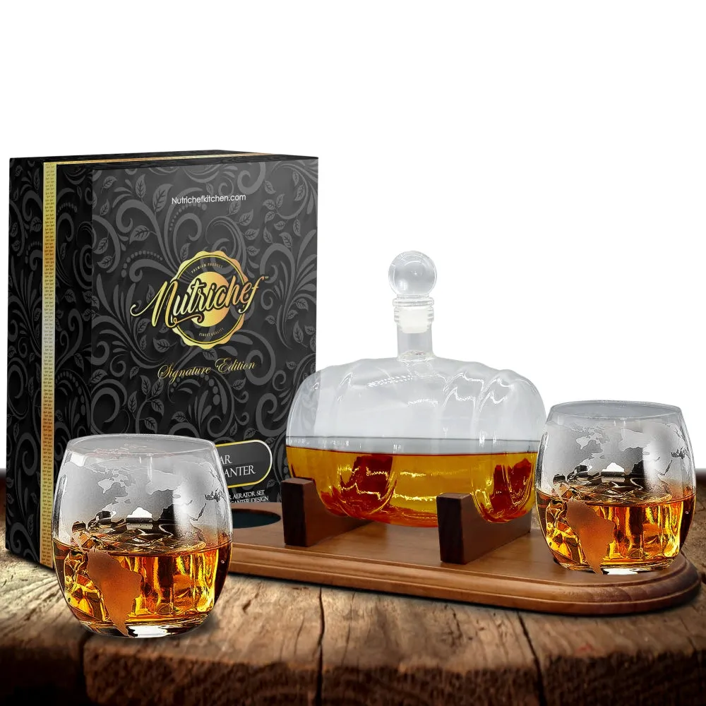 Home Bar Whiskey Decanter - Wine & Whiskey Glass Decanter Aerator Set With Whiskey Glasses, Elegant Decanter Design