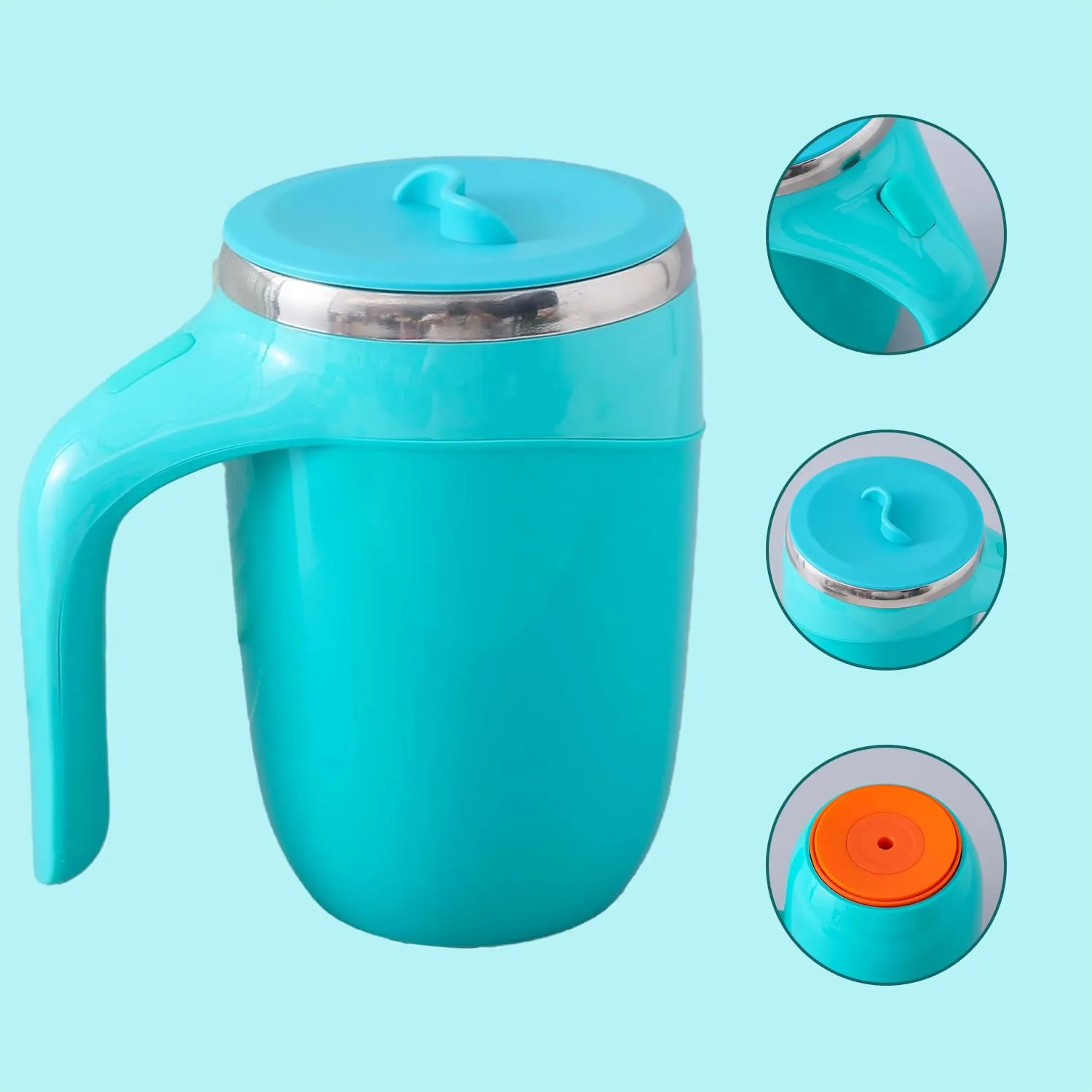 Homestic Anti-Fall Insulated Coffee Mug with Suction Bottom | Leak-Proof Stainless Steel Tumbler | Coffee Mug with Lid and Handle | 500 ML | Blue