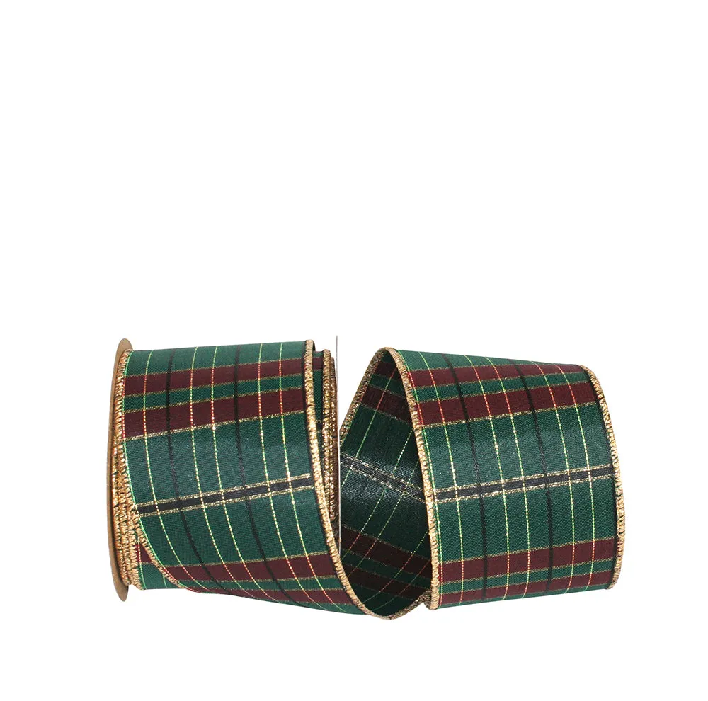 Hunter Green Christmas Plaid Wired Ribbon - 2 1/2" x 10 Yards