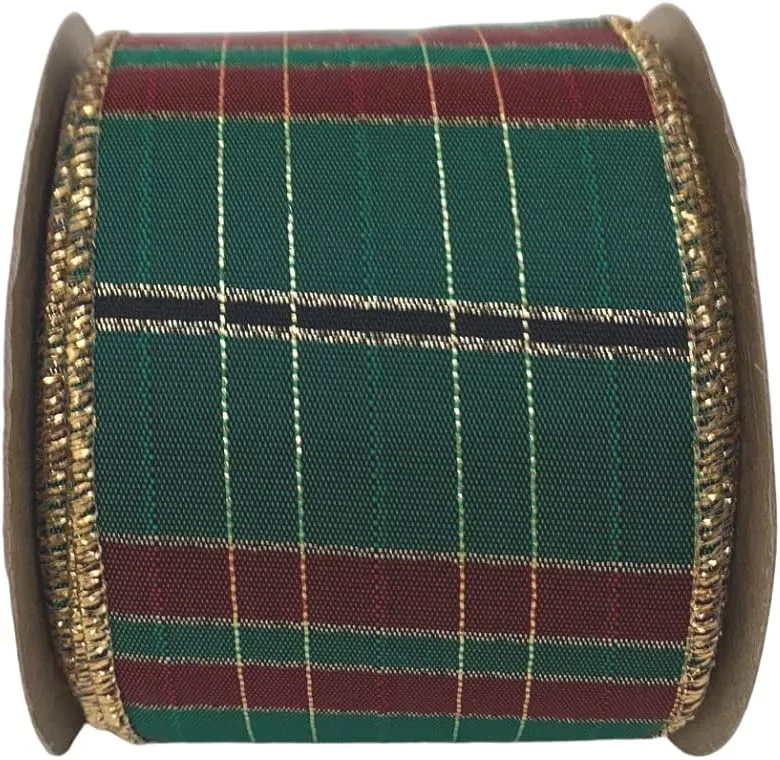 Hunter Green Christmas Plaid Wired Ribbon - 2 1/2" x 10 Yards