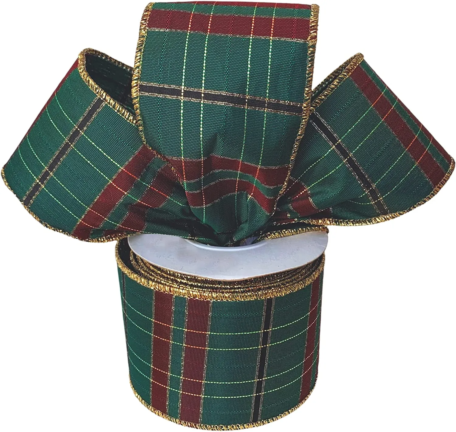 Hunter Green Christmas Plaid Wired Ribbon - 2 1/2" x 10 Yards