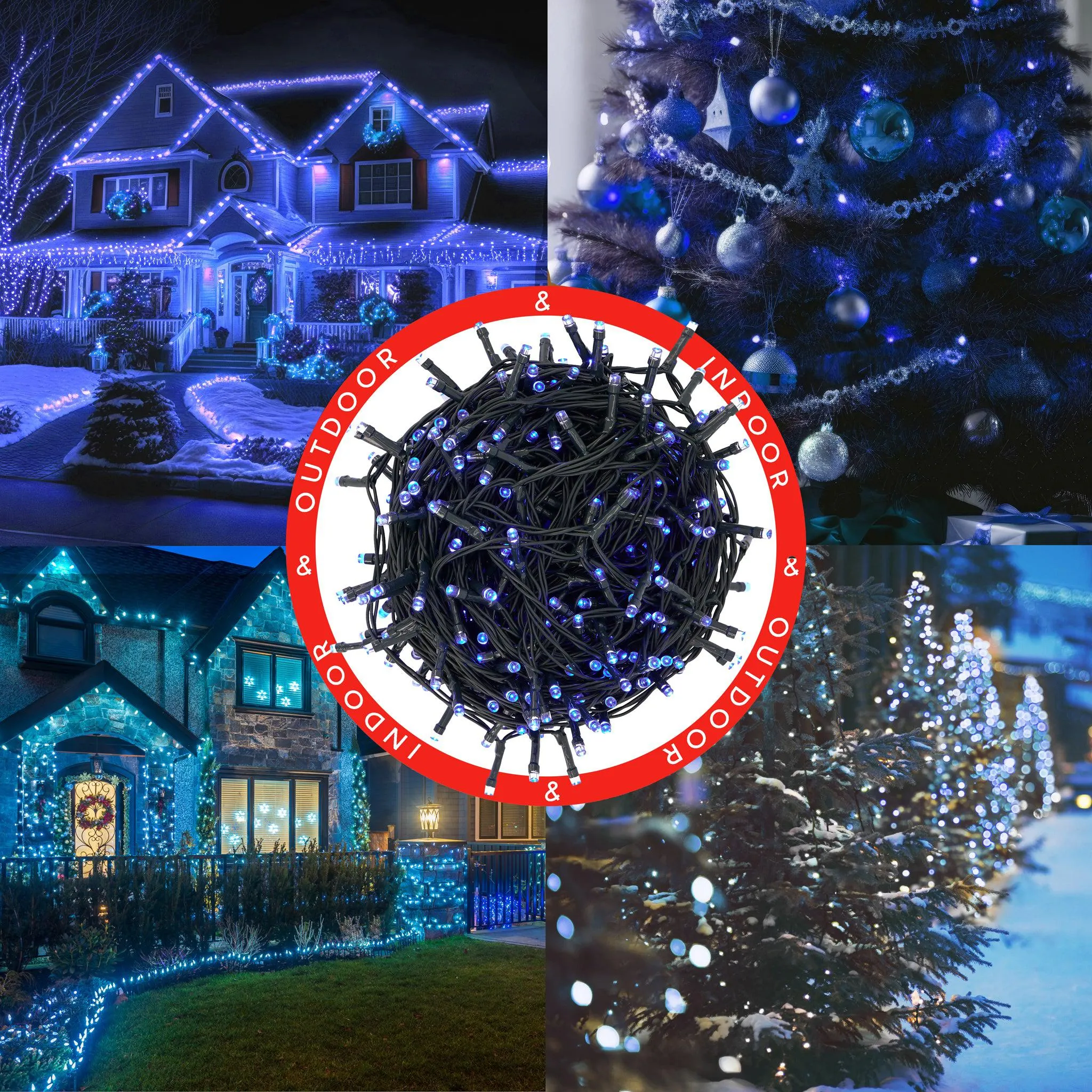 Indoor/Outdoor 8 Function LED Waterproof Fairy Lights with Green Cable (400 Lights - 32M Cable) - Blue Lights