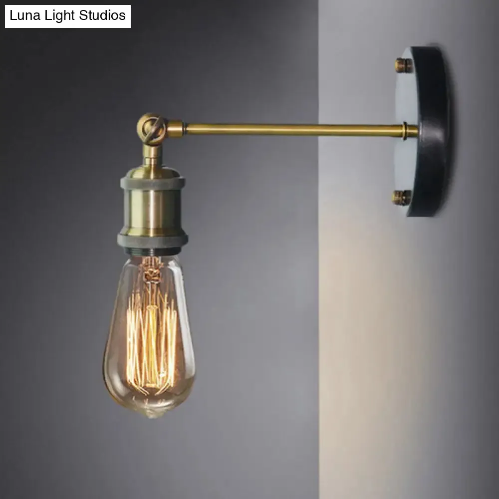 Industrial Brass Wall Light with Adjustable Joint - Naked Bulb Sconce Fixture