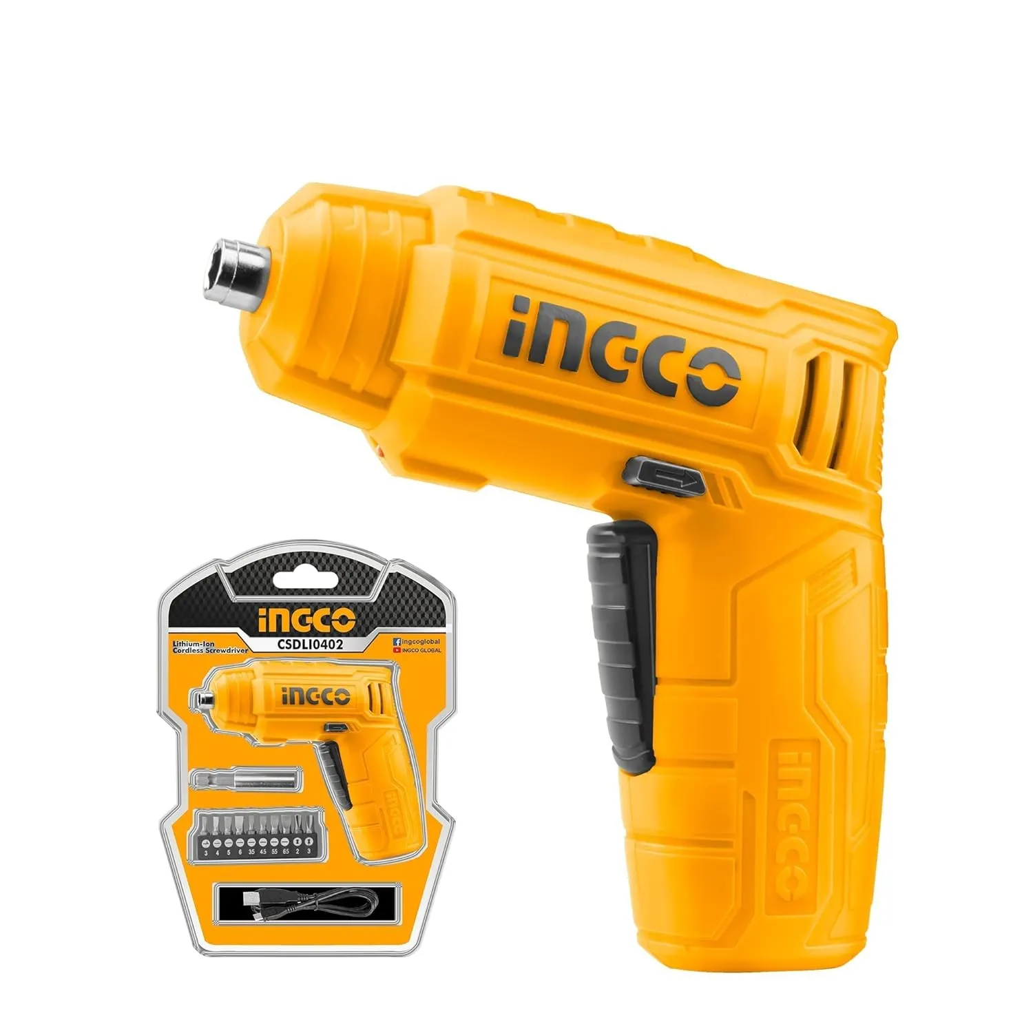 INGCO Lithium-Ion Cordless Screwdriver, Powered Screwdriver LED Rechargeable Handy Drill Screwdriver with 11 pc Accessories, 1pcs Magnetic Bit Holder CSDLI0402