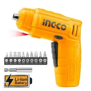 INGCO Lithium-Ion Cordless Screwdriver, Powered Screwdriver LED Rechargeable Handy Drill Screwdriver with 11 pc Accessories, 1pcs Magnetic Bit Holder CSDLI0402