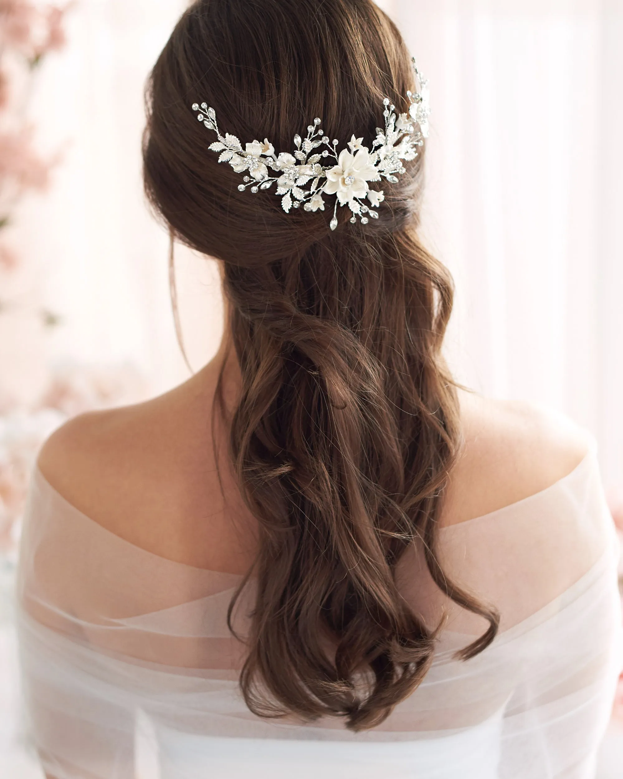 Ivory & Floral Back Comb