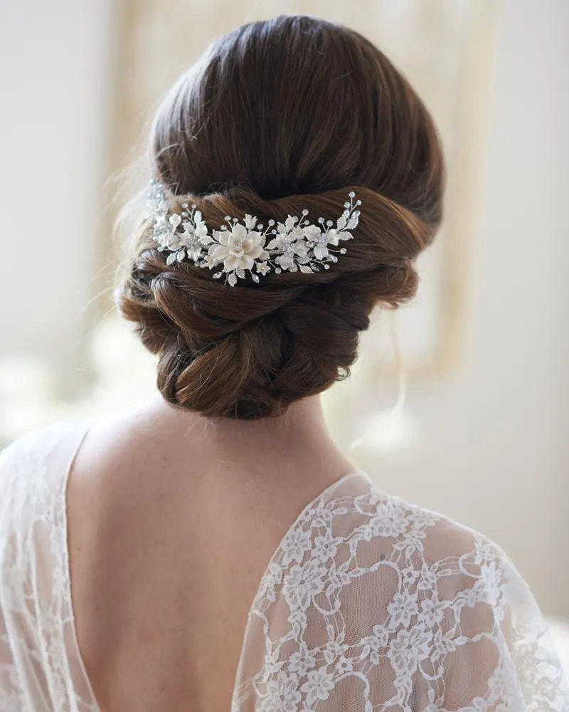 Ivory & Floral Back Comb