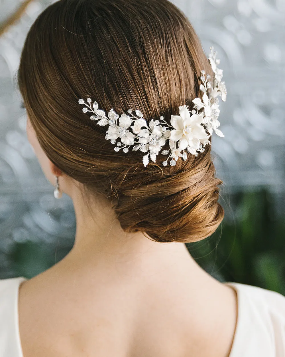 Ivory & Floral Back Comb