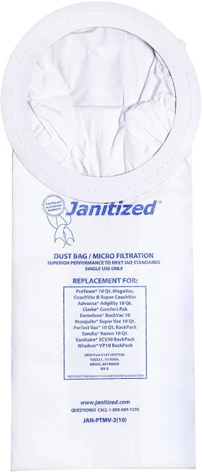 Janitized Backpack Vacuum Bags, 10 Count