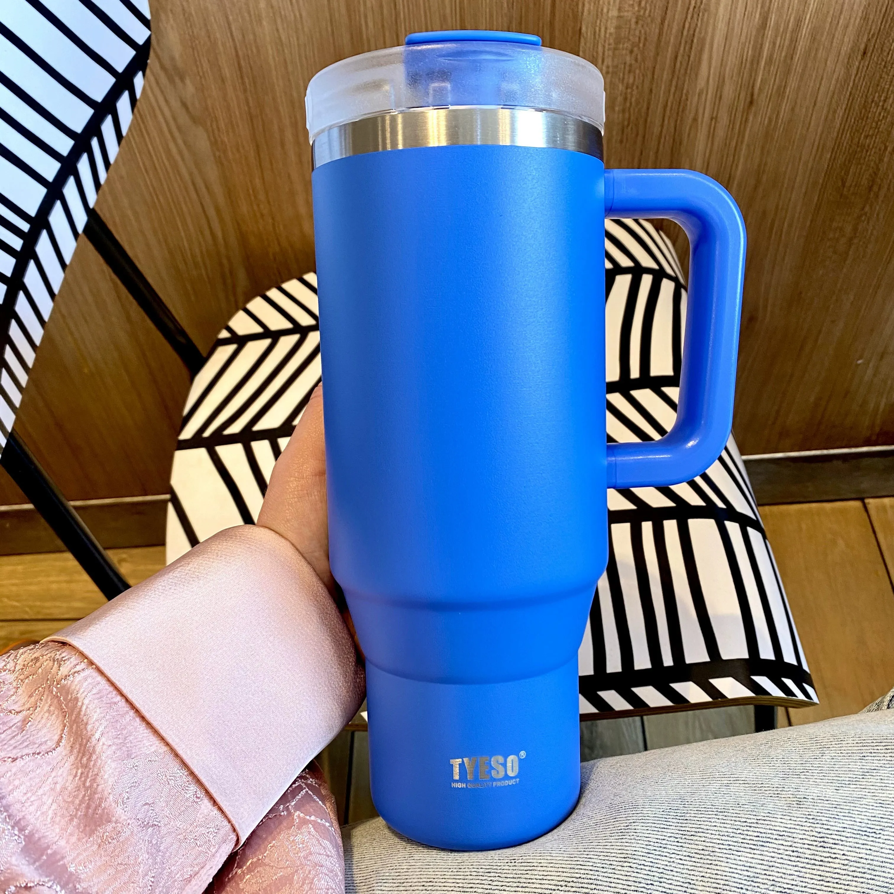 Jumbo Straw Thermos Mug - Large Capacity Stainless Steel Cup