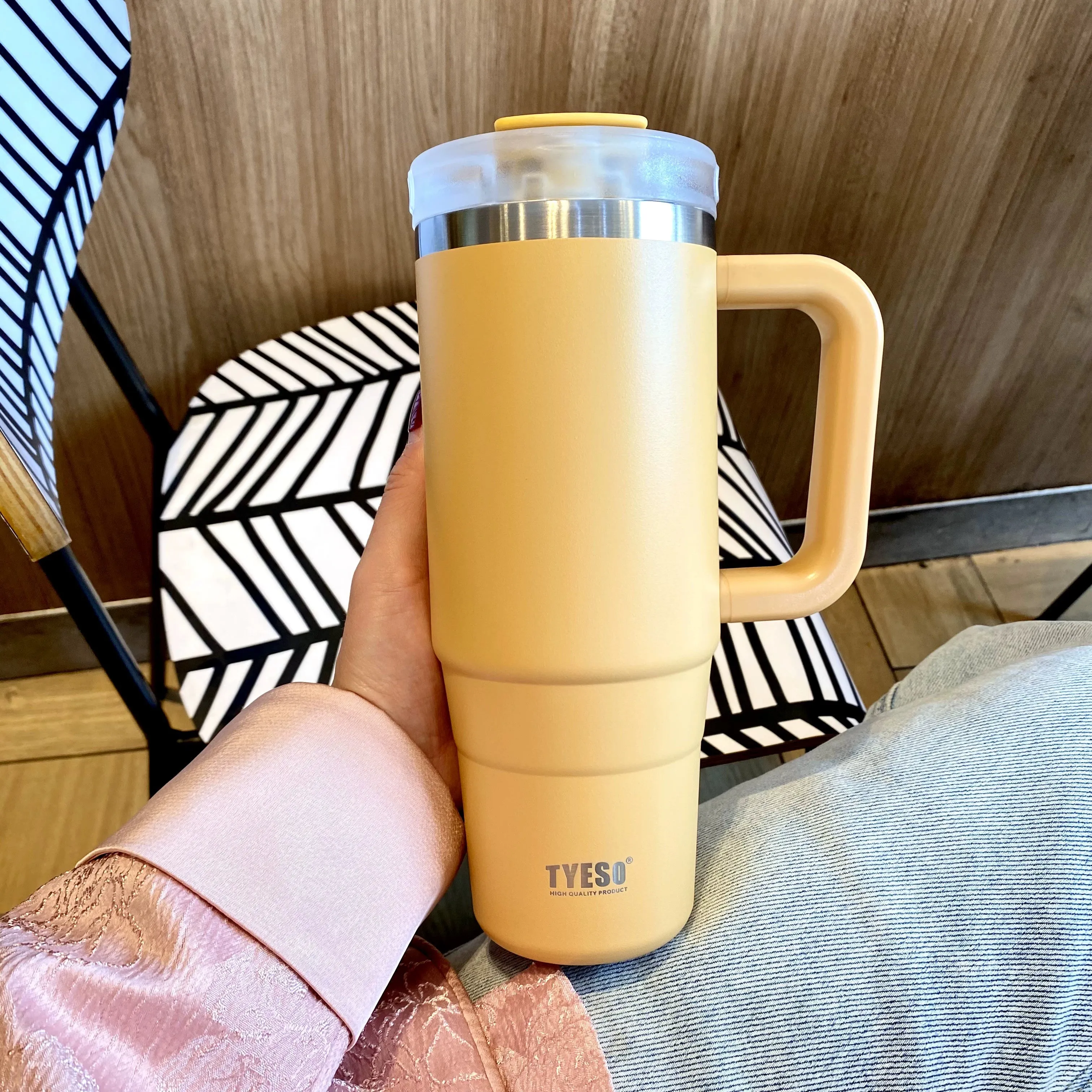 Jumbo Straw Thermos Mug - Large Capacity Stainless Steel Cup