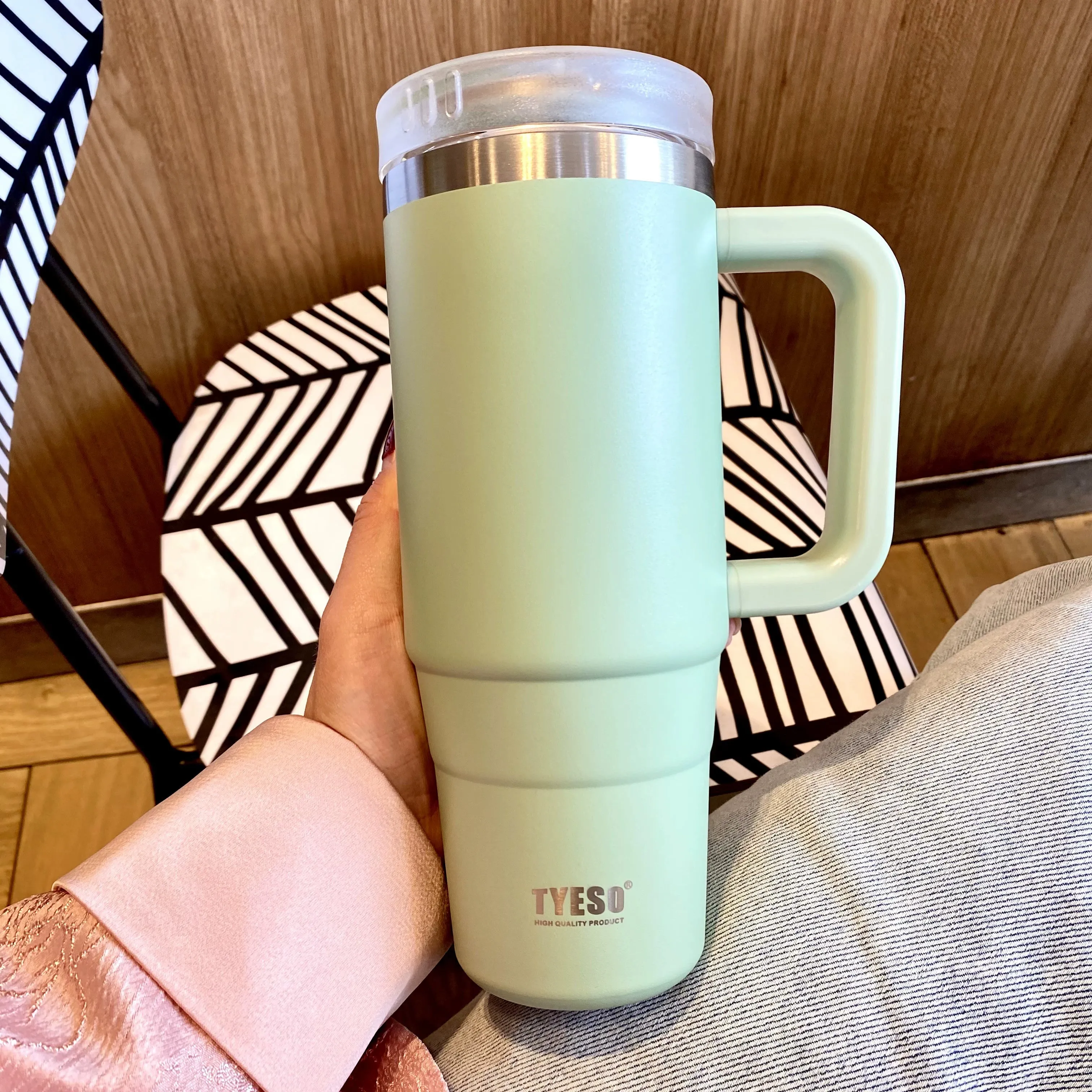 Jumbo Straw Thermos Mug - Large Capacity Stainless Steel Cup