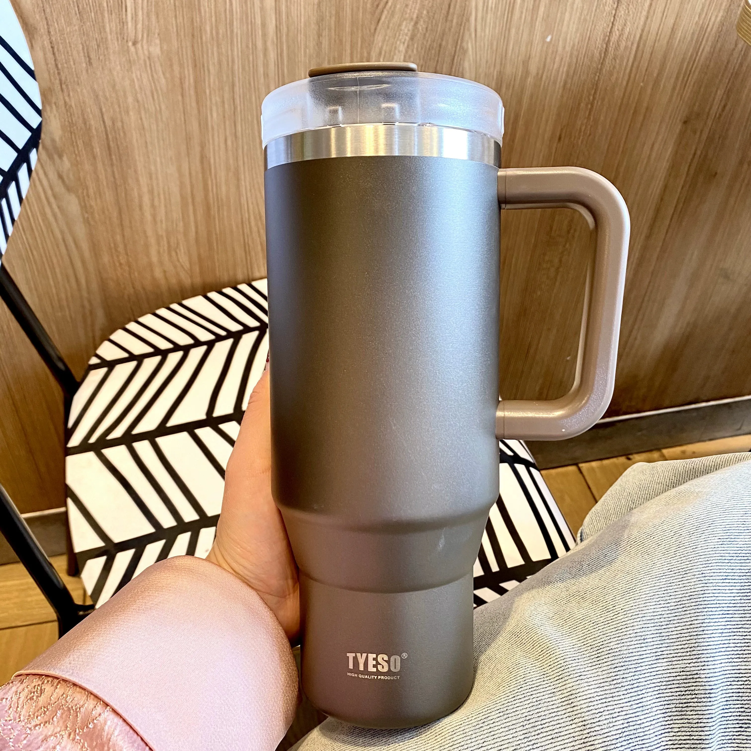 Jumbo Straw Thermos Mug - Large Capacity Stainless Steel Cup