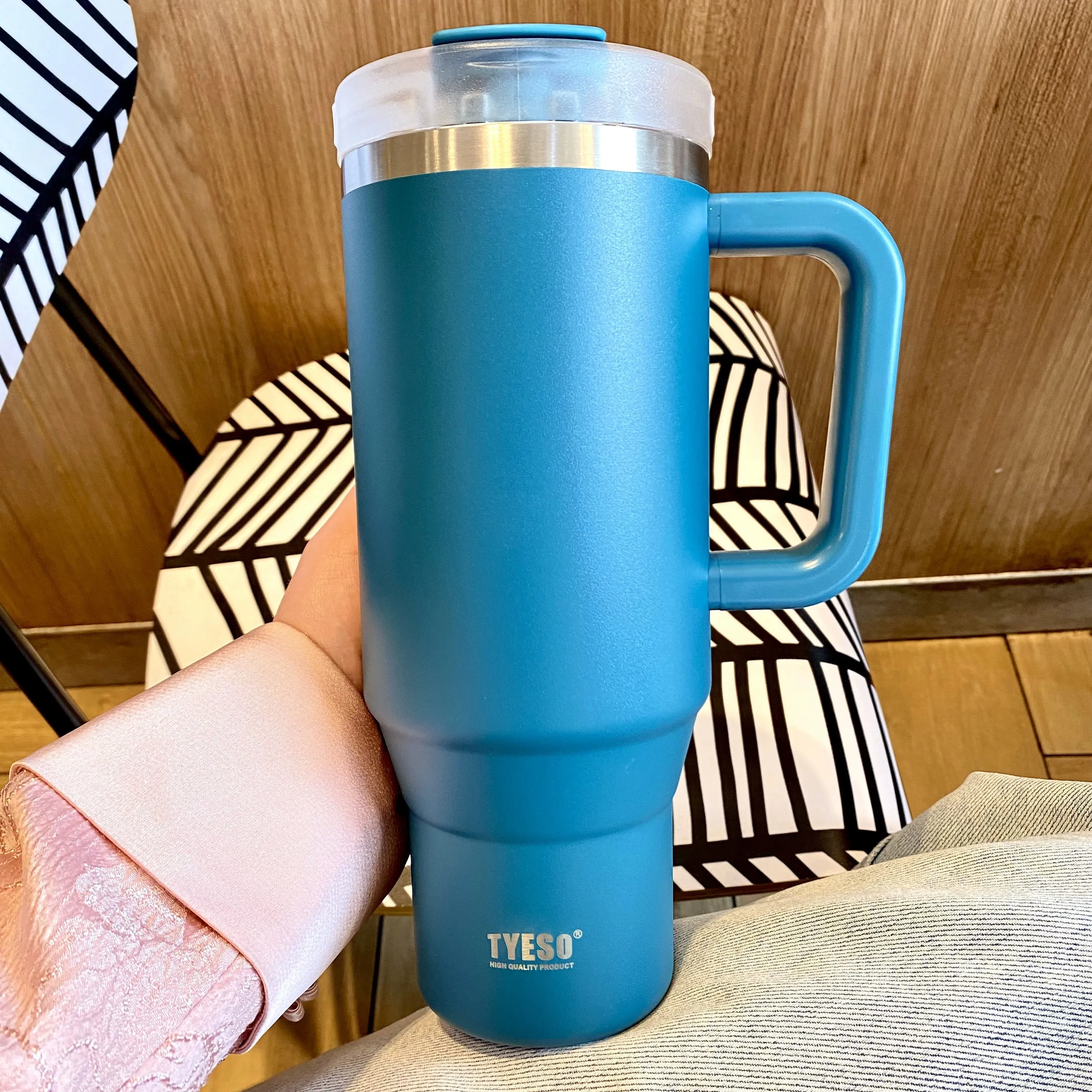 Jumbo Straw Thermos Mug - Large Capacity Stainless Steel Cup